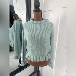 Topshop Women's Blue Frill Knitted Jumper Sweater Size 12 Petite